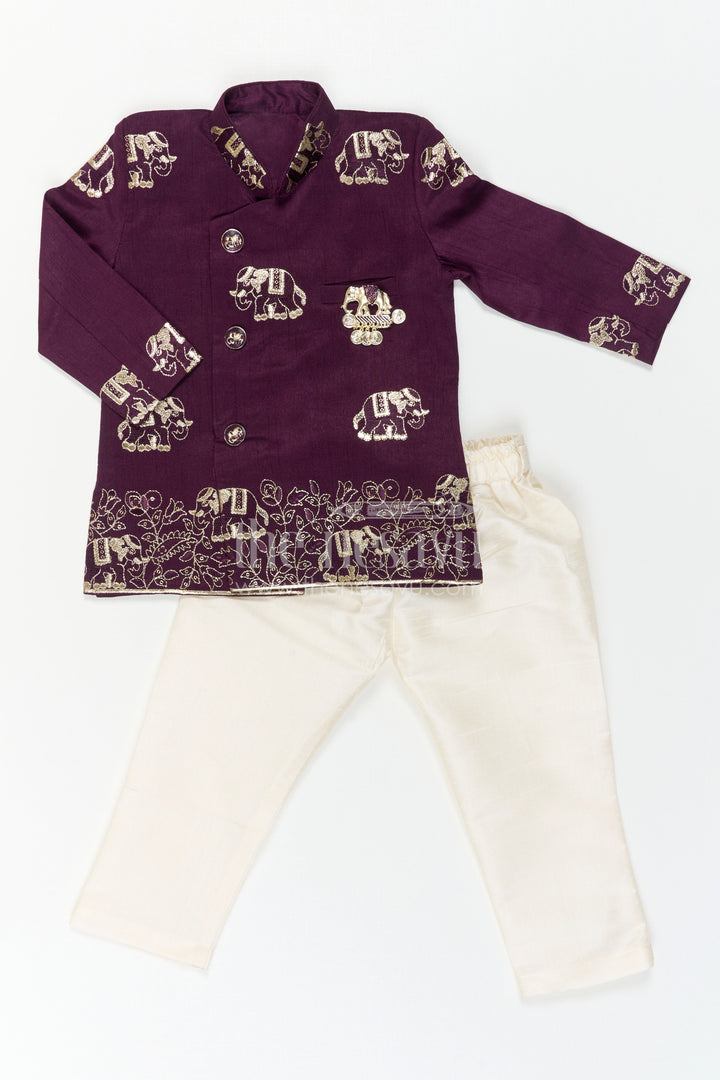The Nesavu Boys Kurtha Set Toddler Boys Elephant Embroidery Kurta Set for Weddings Nesavu Nesavu Toddler Boys Elephant Embroidery Kurta Set With Dhoti Pants For Festive Weddings