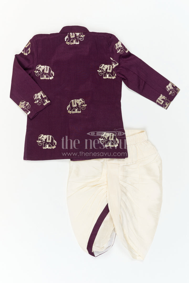 The Nesavu Boys Kurtha Set Toddler Boys Elephant Embroidery Kurta Set for Weddings Nesavu Nesavu Toddler Boys Elephant Embroidery Kurta Set With Dhoti Pants For Festive Weddings