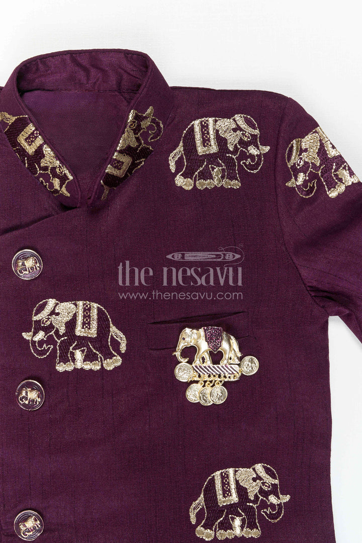The Nesavu Boys Kurtha Set Toddler Boys Elephant Embroidery Kurta Set for Weddings Nesavu Nesavu Toddler Boys Elephant Embroidery Kurta Set With Dhoti Pants For Festive Weddings
