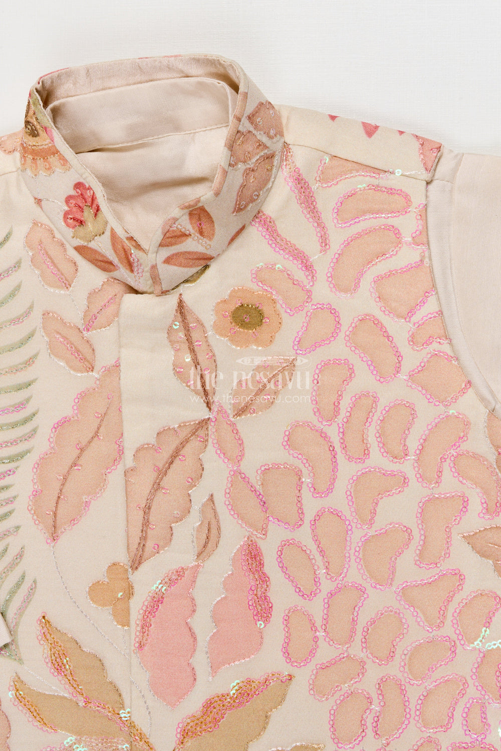 The Nesavu Boys Jacket Sets Toddler Boys Embroidered Jacket Set for Weddings and Cultural Day Nesavu 16 (1Y) / Cream BES743A-16 Nesavu toddler boys jacket set sequin embroidery weddings festive functions