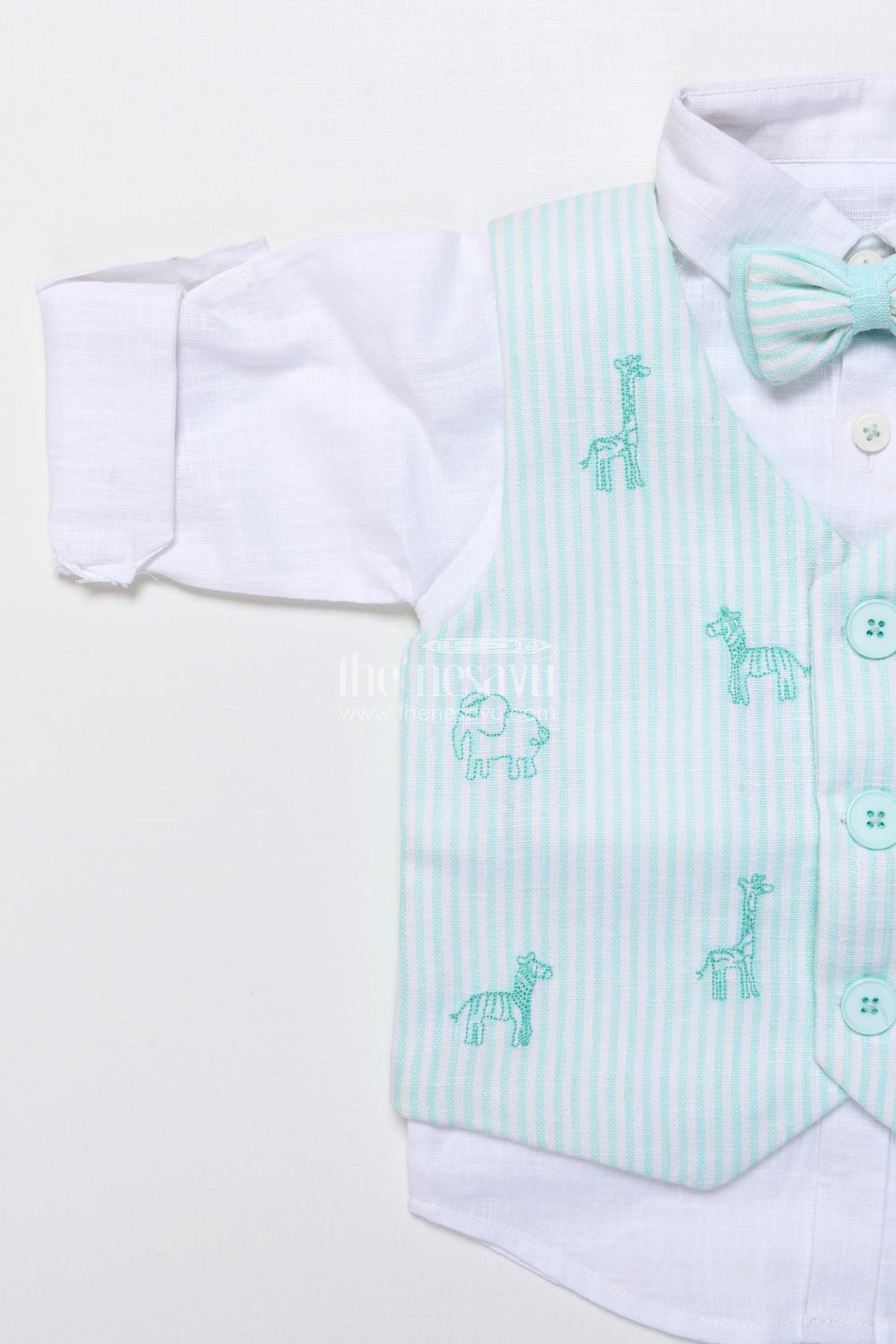 The Nesavu Boys Casual Set Toddler Boys Ethnic Cotton Outfit with Embroidered Jacket for Functions Nesavu Nesavu ethnic cotton outfit toddler boys animal embroidery jacket bow tie set