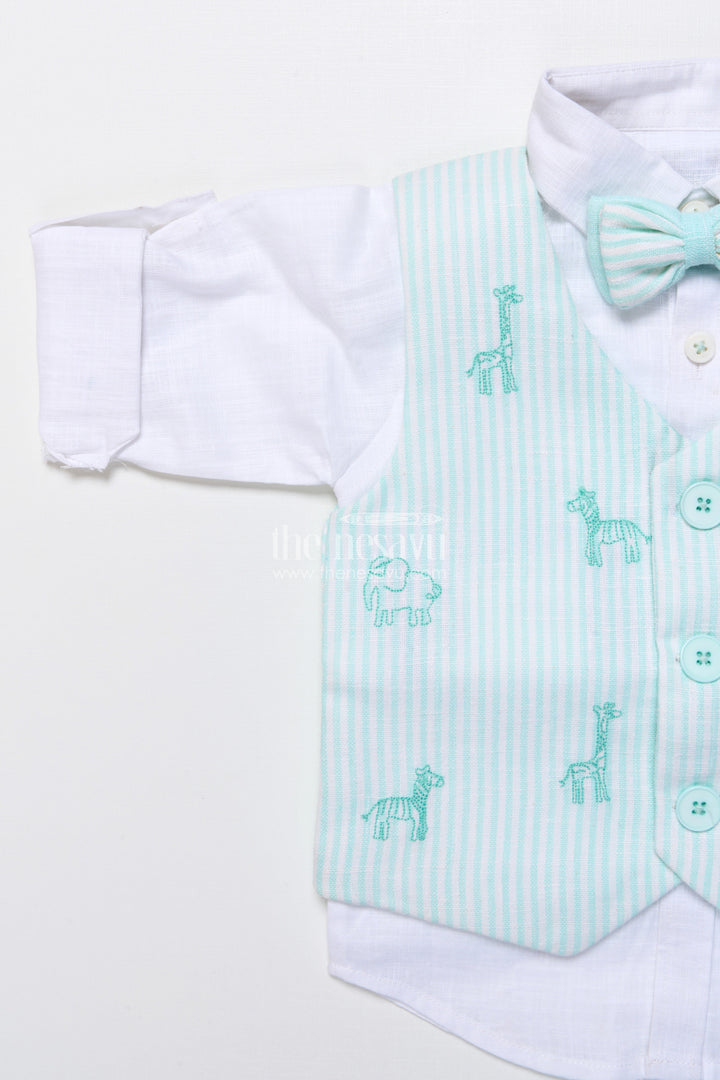 The Nesavu Boys Casual Set Toddler Boys Ethnic Cotton Outfit with Embroidered Jacket for Functions Nesavu Nesavu ethnic cotton outfit toddler boys animal embroidery jacket bow tie set