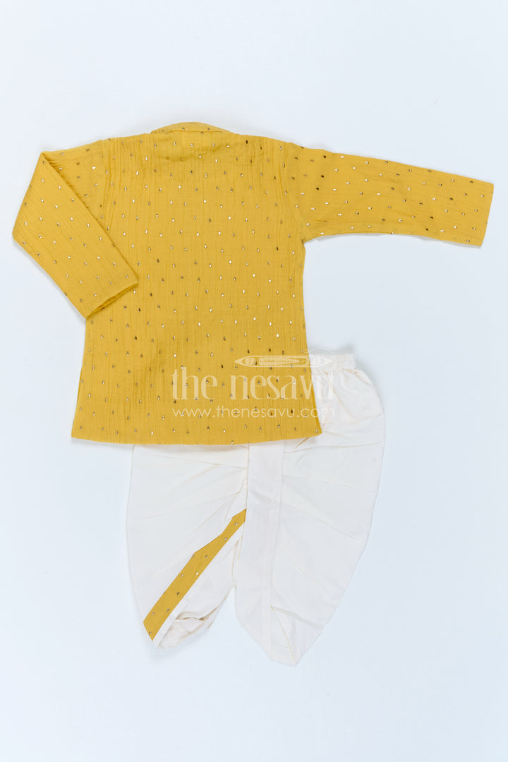 The Nesavu Boys Dothi Set Toddler Boys Ethnic Dothi Outfit for Festive Celebrations Nesavu Nesavu Toddler Boys Ethnic Dothi Outfit With Foil Detailing For Weddings And Festive Wear