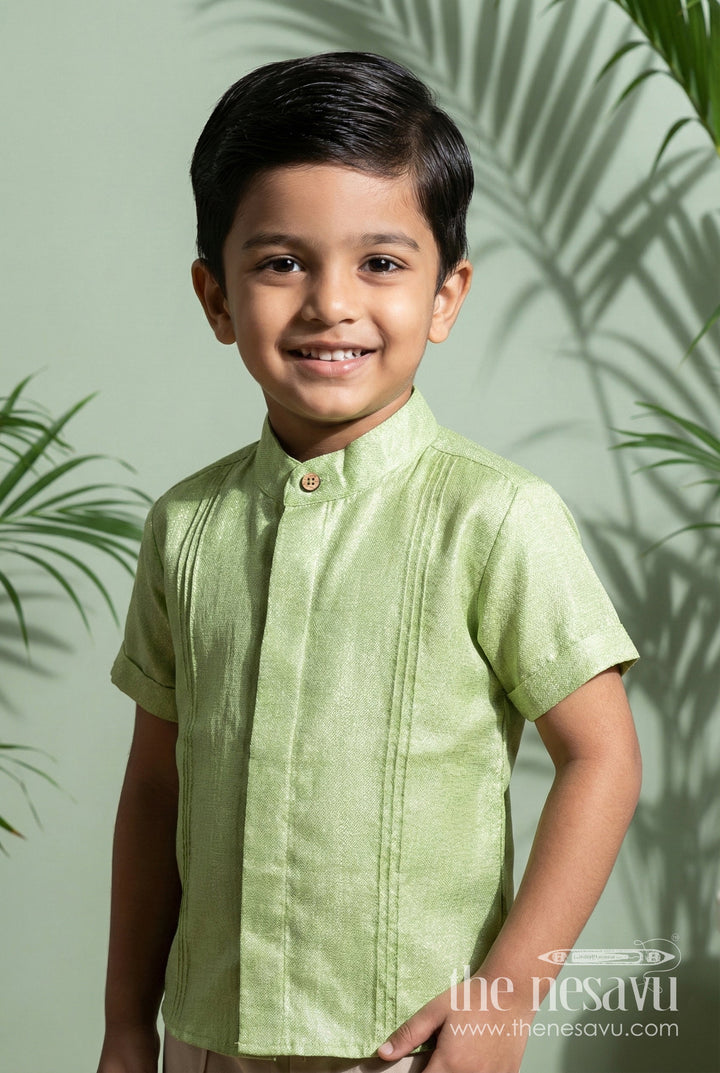 The Nesavu Boys Cotton Shirt Toddler Boys Ethnic Green Shirt for Festive Occasions and Family Functions Nesavu 16 (1Y) / Green BS303A-16 Nesavu Boys Ethnic Green Shirt Cotton Tissue Perfect Festivals Weddings Cultural Functions