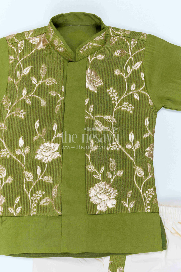 The Nesavu Boys Jacket Sets Toddler Boys Ethnic Jacket Outfit for Traditional Family Functions Nesavu Nesavu Toddler Boys Ethnic Jacket Outfit With Floral Detailing For Festive Family Occasions