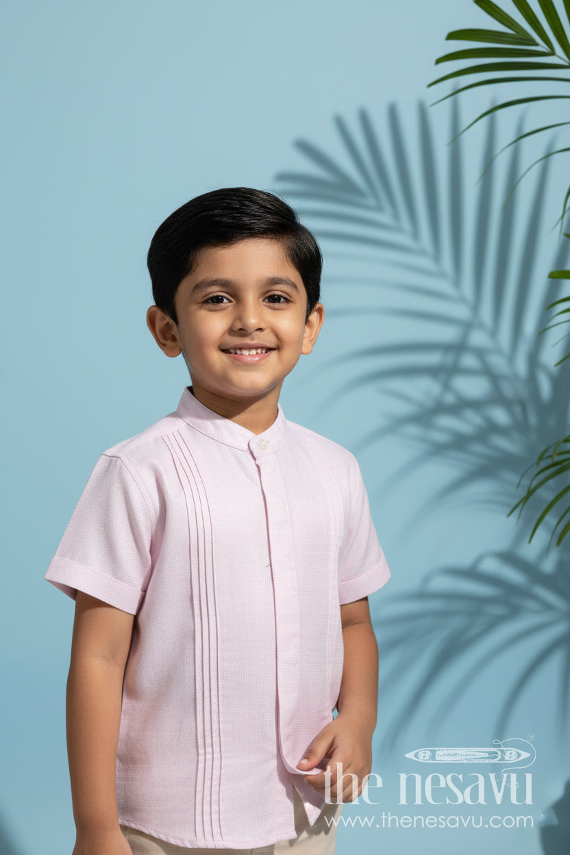 The Nesavu Boys Cotton Shirt Toddler Boys Ethnic Shirt for Rituals and Family Celebrations Nesavu 16 (1Y) / Purple BS303D-16 Nesavu Cream Ethnic Shirt Toddler Boys Traditional Outfit Cotton Tissue Pintucks