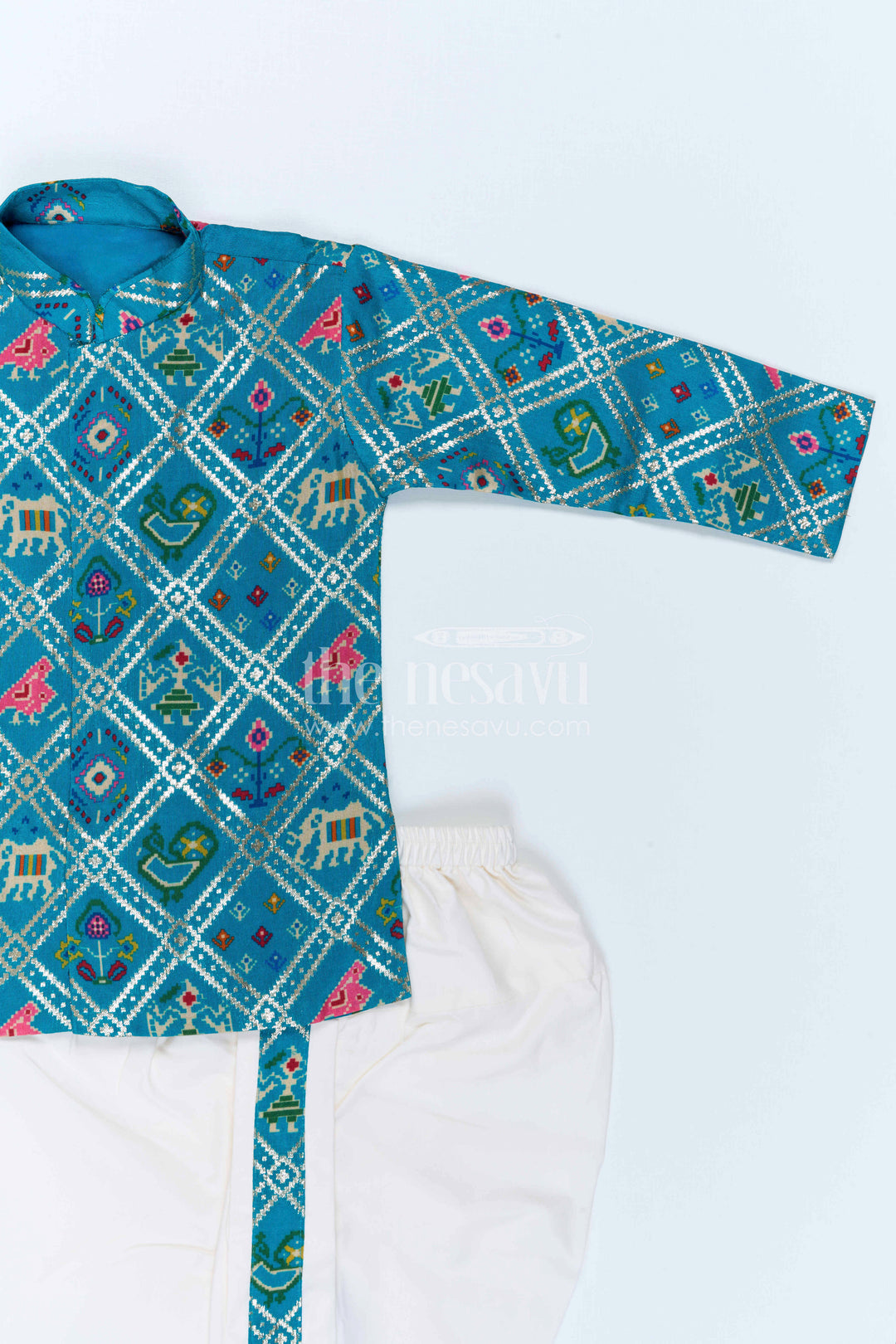 The Nesavu Boys Dothi Set Toddler Boys Festive Dothi Set for Traditional Celebrations Nesavu Nesavu Toddler Boys Festive Dothi Set With Patola Print For Cultural And Wedding Occasions