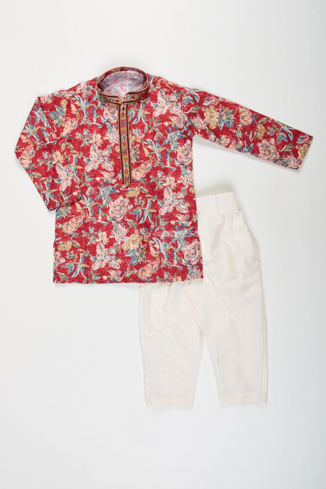 The Nesavu Boys Kurtha Set Toddler boys floral kurta set for weddings and traditional events Nesavu Nesavu toddler boys floral kurta set blended silk  traditional outfit festive weddings occasions