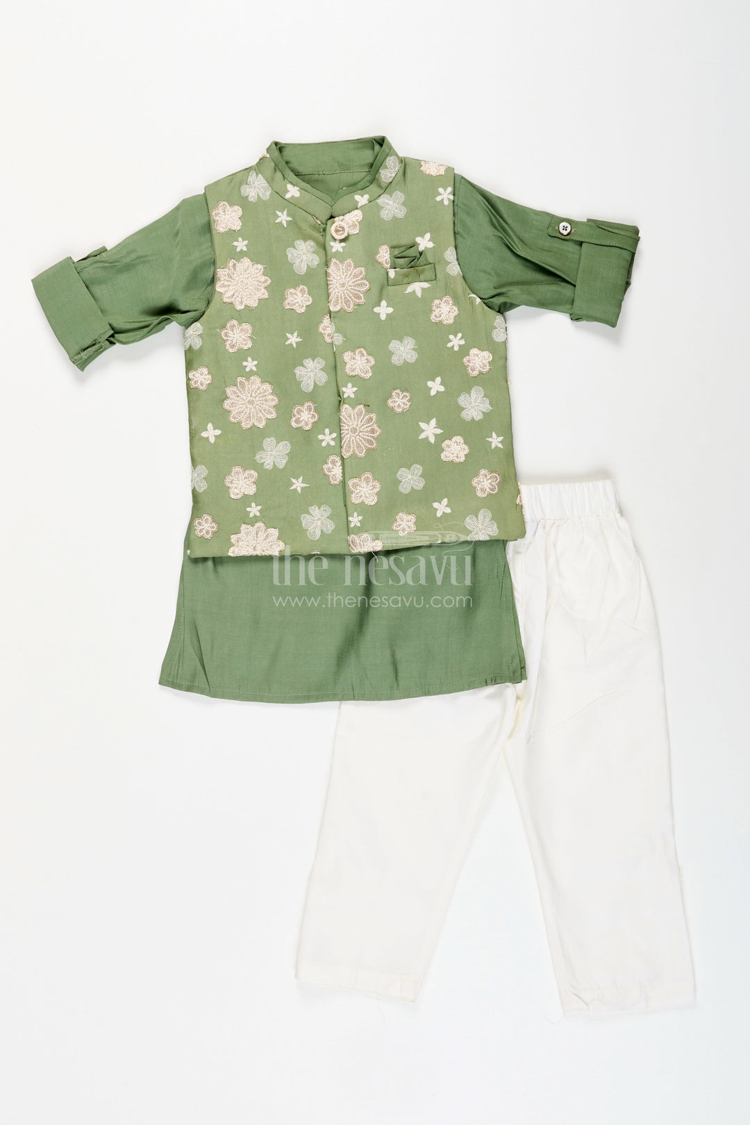 The Nesavu Boys Jacket Sets Toddler boys jacket kurta set for festive and family functions Nesavu Nesavu toddler boys embroidered kurta jacket set  festive ethnic outfit family occasions