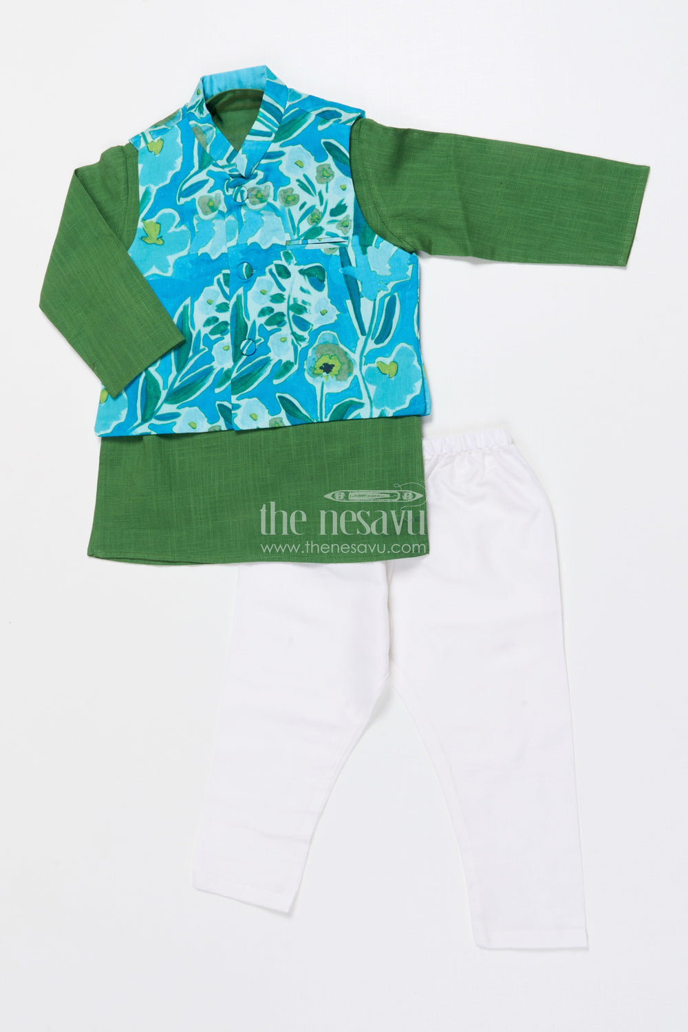 The Nesavu Boys Jacket Sets Toddler Boys Jacket Set for Festive Functions and Weddings Nesavu 16 (1Y) / Green BES788A-16 Nesavu toddler boys festive jacket set digital print weddings celebrations