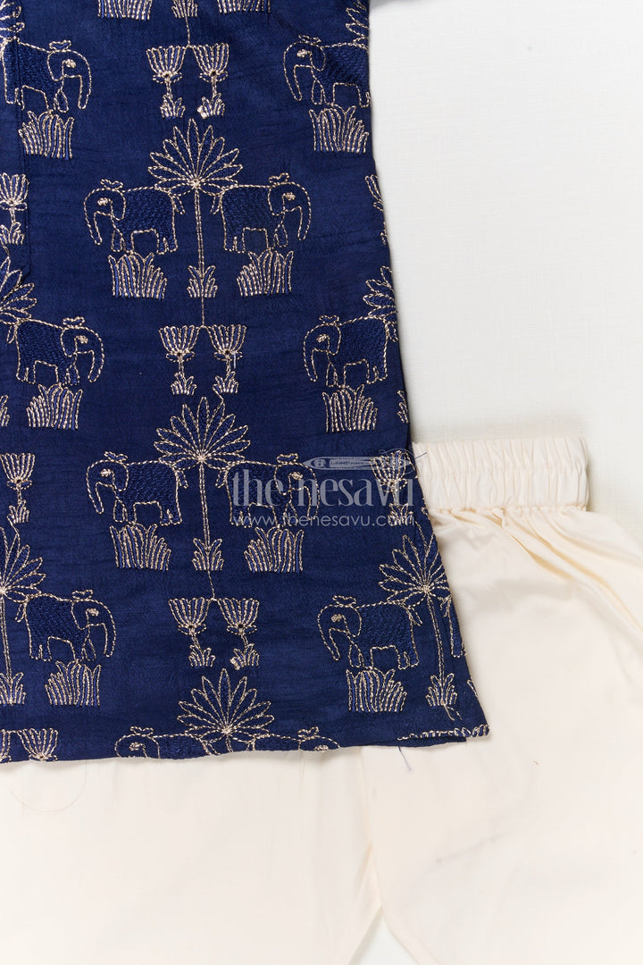 The Nesavu Boys Kurtha Set Toddler Boys Kurta Set for Traditional Weddings and Ethnic Functions Nesavu Nesavu toddler boys kurta set with thread embroidery for weddings and traditional ceremonies