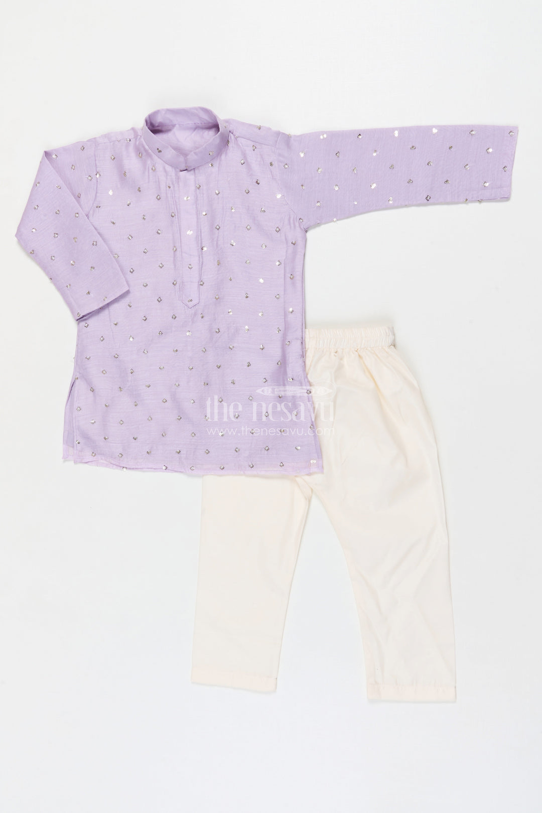 The Nesavu Boys Kurtha Set Toddler Boys Kurta Set for Weddings and Festive Occasions Nesavu 18 (2Y) / Gray / Viscose Silk BES761B-18 Nesavu toddler boys kurta set with sequence embroidery for weddings and festivals