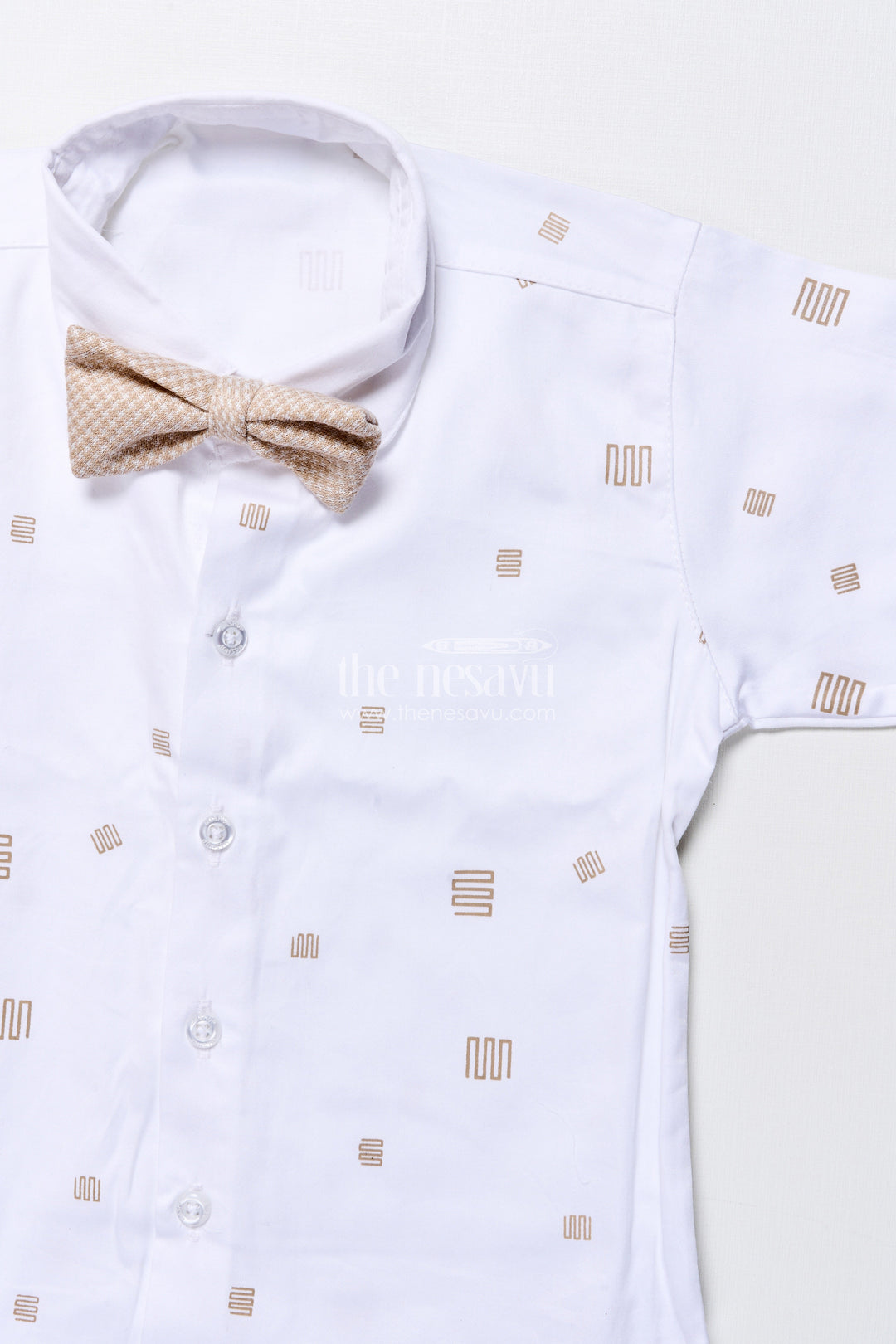 The Nesavu Boys Casual Set Toddler Boys Smart Cotton Outfit Set with Waistcoat and Bow Tie Nesavu Nesavu toddler boys party outfit cotton shirt waistcoat bow tie weddings celebrations