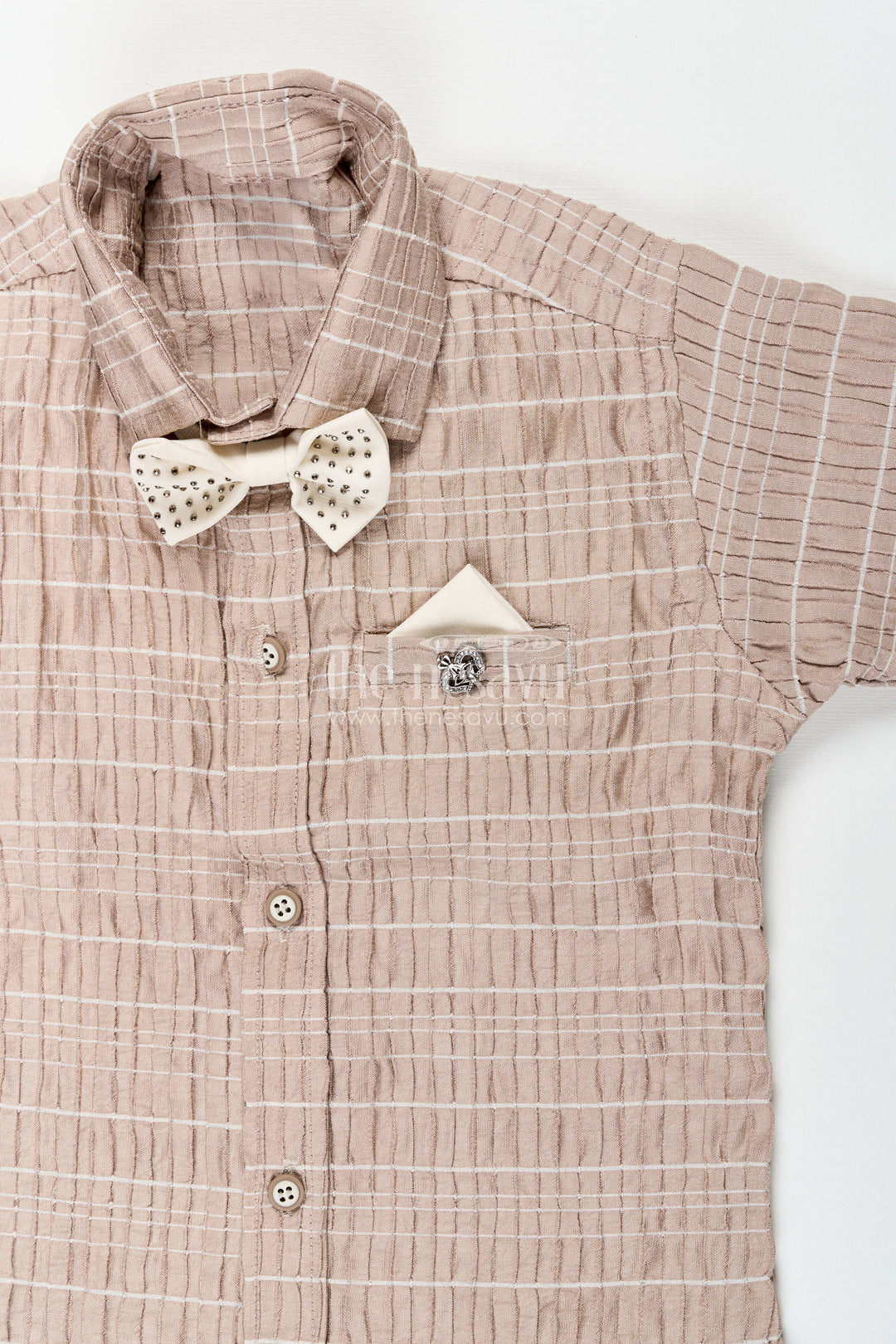 The Nesavu Boys Casual Set Toddler Boys Summer Outfit with Bow Tie for Family Functions Nesavu Nesavu toddler boys casual outfit bow tie shirt family outings summer events
