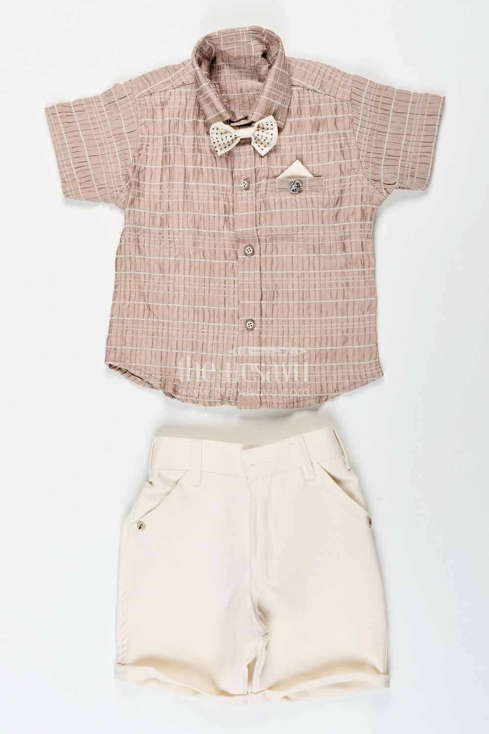 The Nesavu Boys Casual Set Toddler Boys Summer Outfit with Bow Tie for Family Functions Nesavu Nesavu toddler boys casual outfit bow tie shirt family outings summer events