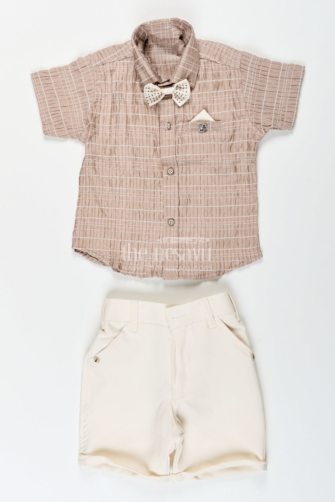 The Nesavu Boys Casual Set Toddler Boys Summer Outfit with Bow Tie for Family Functions Nesavu Nesavu toddler boys casual outfit bow tie shirt family outings summer events