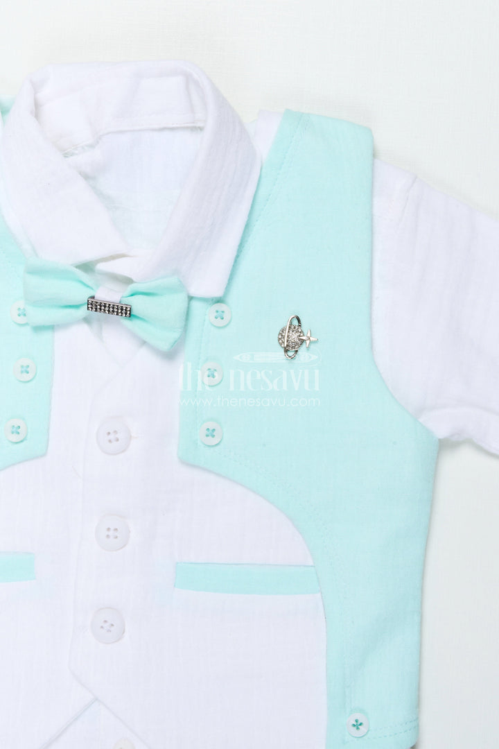 The Nesavu Boys Casual Set Toddler Boys Waistcoat Set for Birthday Parties and Family Celebrations Nesavu Nesavu toddler boys muslin cotton waistcoat set with bow tie for birthdays and formal events