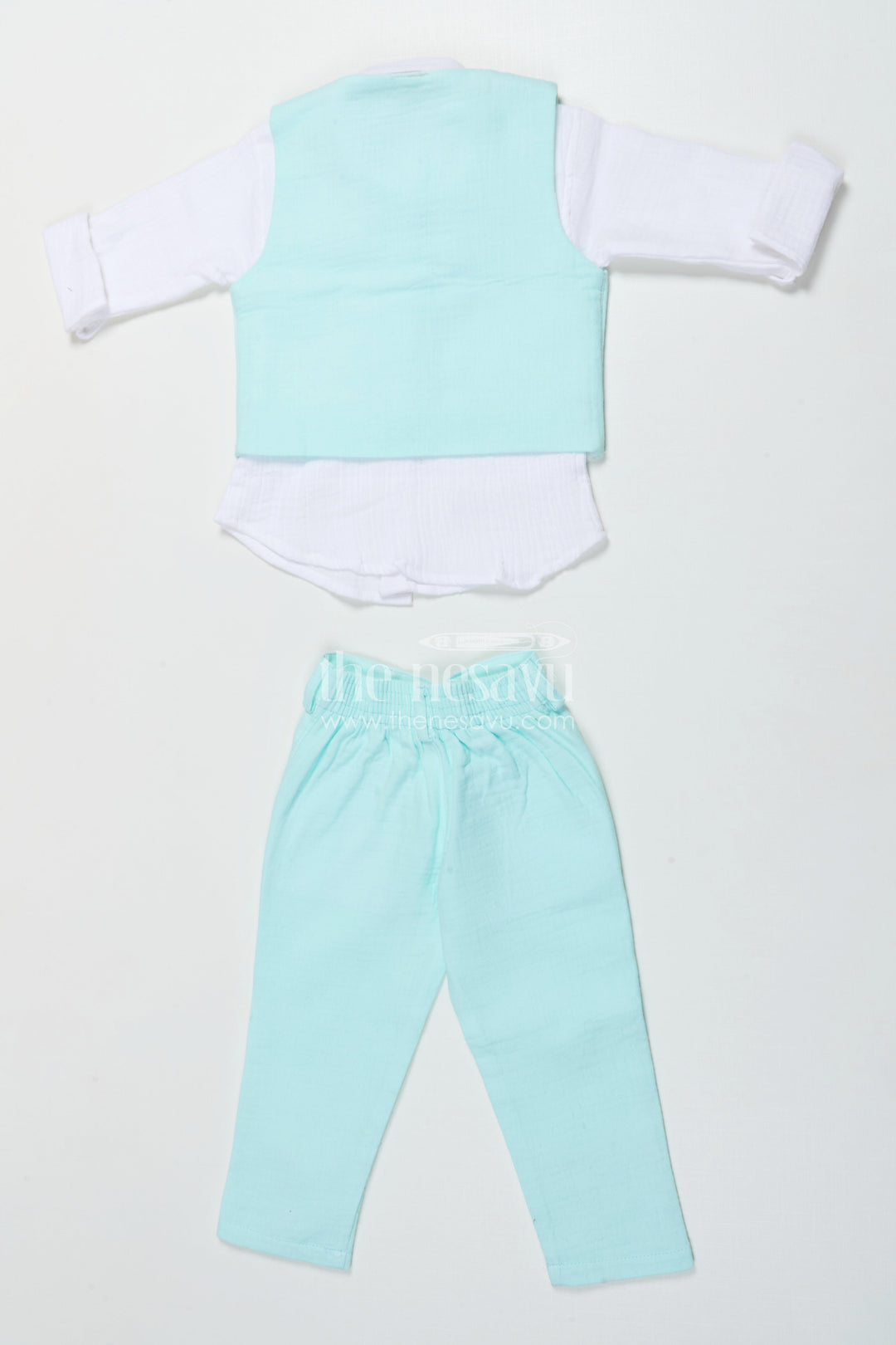The Nesavu Boys Casual Set Toddler Boys Waistcoat Set for Birthday Parties and Family Celebrations Nesavu Nesavu toddler boys muslin cotton waistcoat set with bow tie for birthdays and formal events