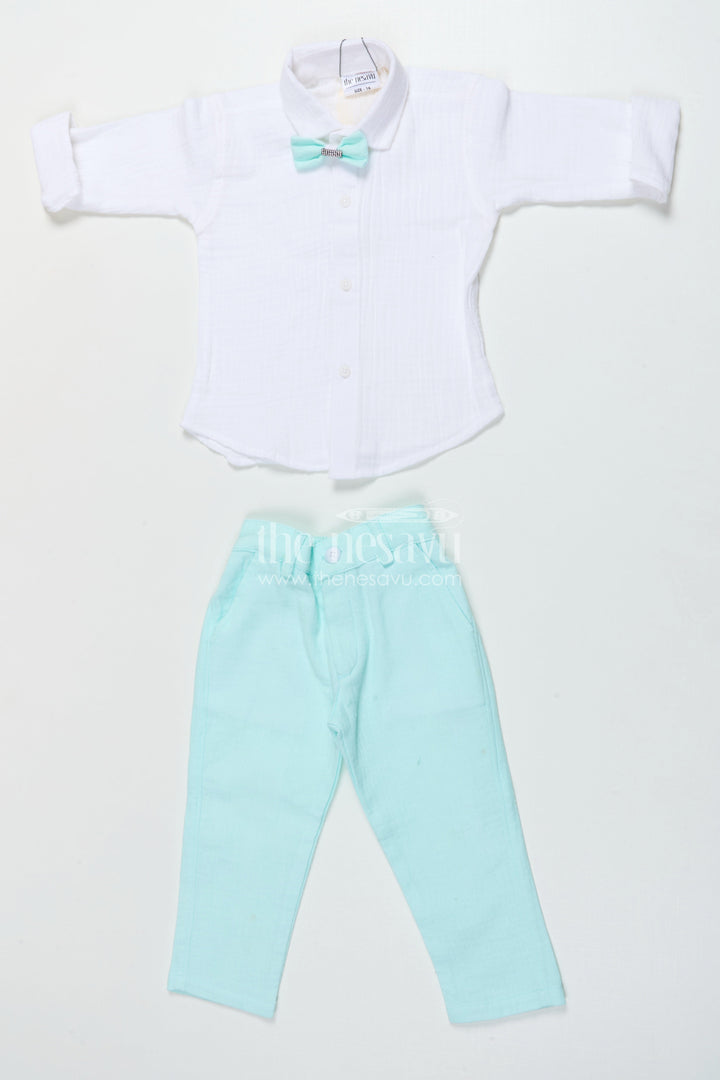 The Nesavu Boys Casual Set Toddler Boys Waistcoat Set for Birthday Parties and Family Celebrations Nesavu Nesavu toddler boys muslin cotton waistcoat set with bow tie for birthdays and formal events