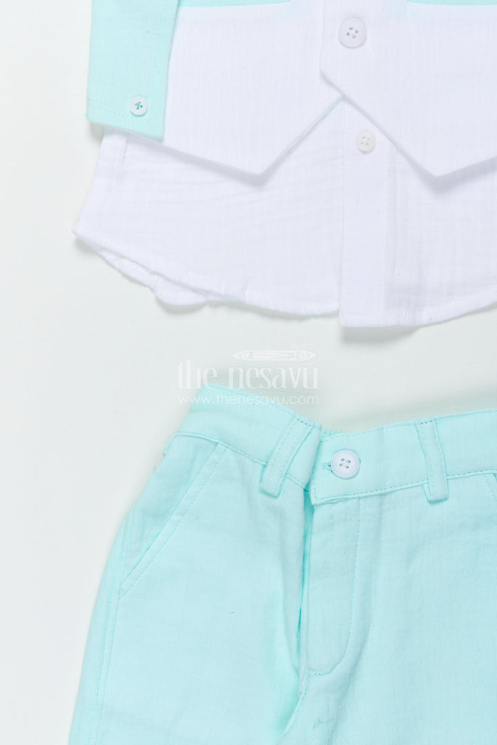 The Nesavu Boys Casual Set Toddler Boys Waistcoat Set for Birthday Parties and Family Celebrations Nesavu Nesavu toddler boys muslin cotton waistcoat set with bow tie for birthdays and formal events