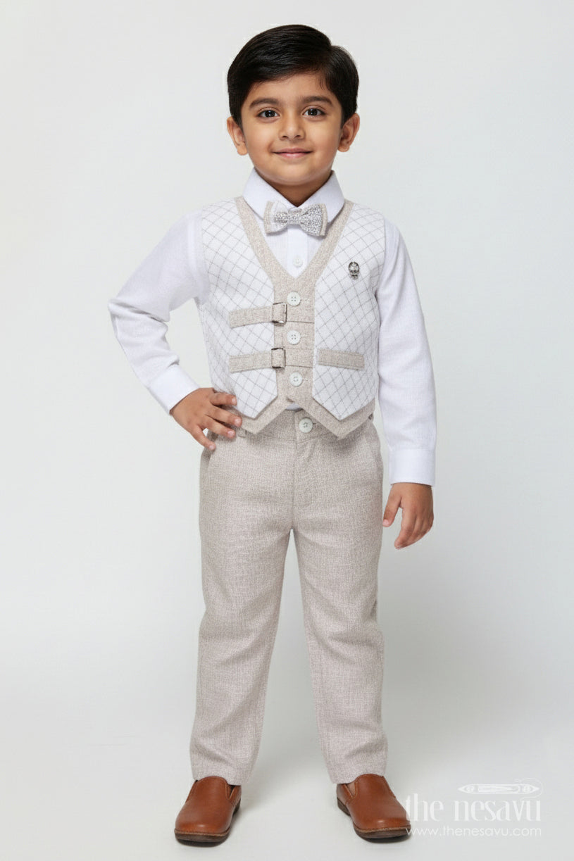 The Nesavu Boys Casual Set Toddler Boys Waistcoat Set for Birthdays and Special Occasions Nesavu 12 (3M) / Gray BCS503A-12 Nesavu toddler boys waistcoat set in cotton for birthday parties and formal celebrations
