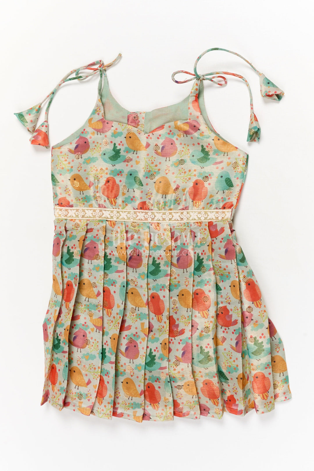 The Nesavu Tie-up Frock Toddler Girl Art Silk Frock for Everyday Wear and Outings Nesavu 16 (1Y) / Turquoise / Silk Blend T420A-16 Nesavu toddler girl everyday frock with digital print and tie-up sleeves in art silk