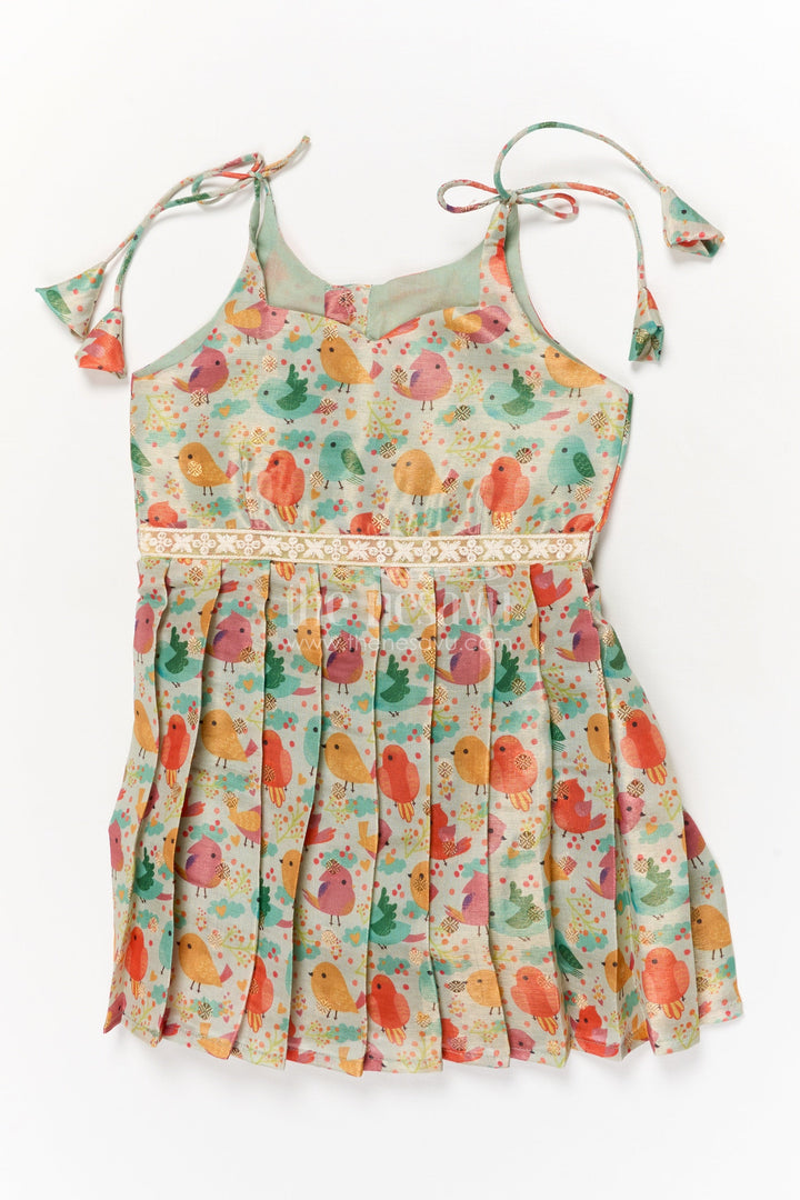 The Nesavu Tie-up Frock Toddler Girl Art Silk Frock for Everyday Wear and Outings Nesavu 16 (1Y) / Turquoise / Silk Blend T420A-16 Nesavu toddler girl everyday frock with digital print and tie-up sleeves in art silk