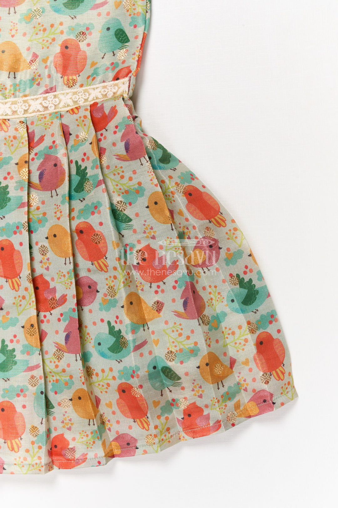 The Nesavu Tie-up Frock Toddler Girl Art Silk Frock for Everyday Wear and Outings Nesavu Nesavu toddler girl everyday frock with digital print and tie-up sleeves in art silk