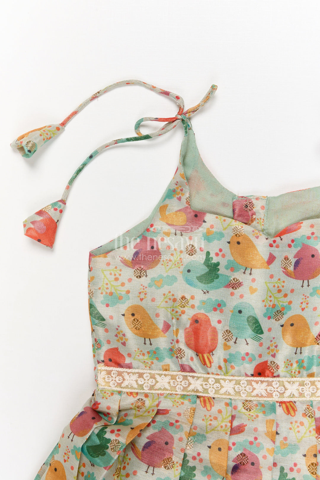 The Nesavu Tie-up Frock Toddler Girl Art Silk Frock for Everyday Wear and Outings Nesavu Nesavu toddler girl everyday frock with digital print and tie-up sleeves in art silk