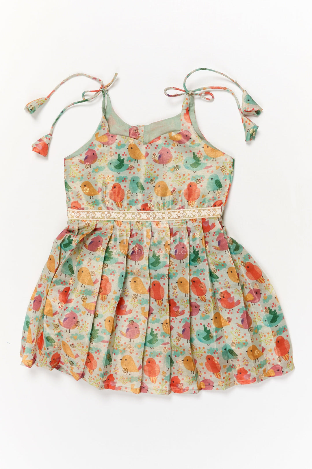 The Nesavu Tie-up Frock Toddler Girl Art Silk Frock for Everyday Wear and Outings Nesavu Nesavu toddler girl everyday frock with digital print and tie-up sleeves in art silk