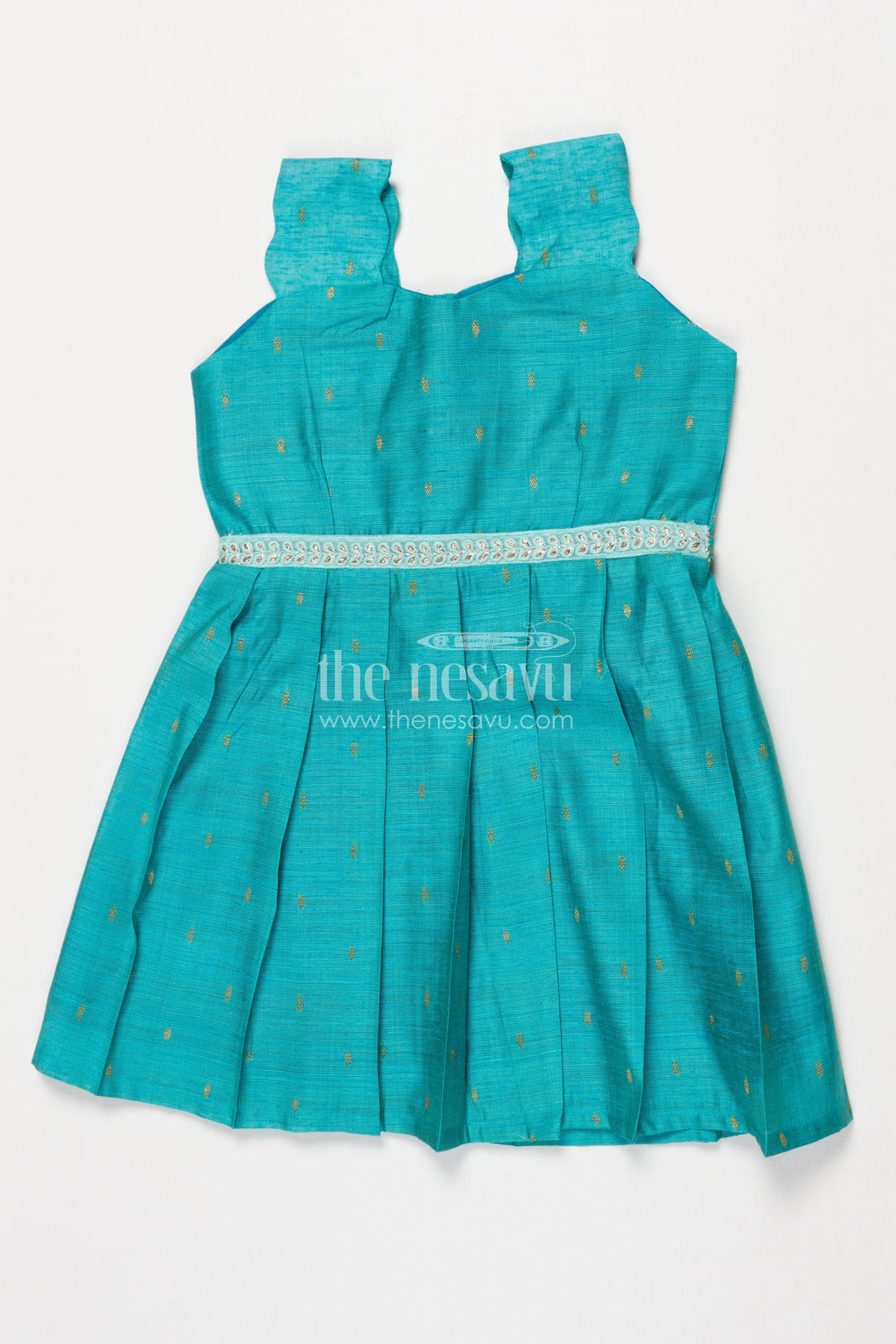 The Nesavu Girls Chanderi Frock Toddler Girl Chanderi Frock for Festive Occasions and Temple Visits Nesavu 18 (2Y) / Green SF991C-18 Nesavu toddler girl chanderi frock for festive events, temple visits and ethnic day wear