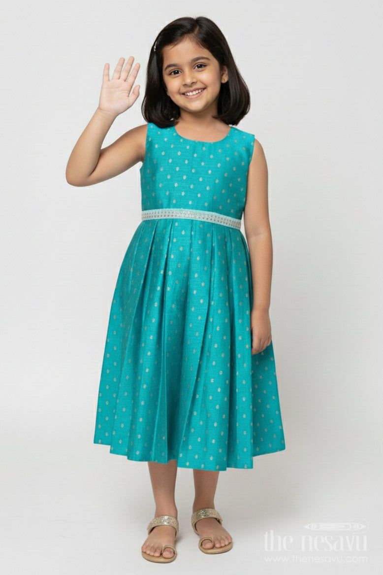 The Nesavu Girls Chanderi Frock Toddler Girl Chanderi Frock for Festive Occasions and Temple Visits Nesavu 18 (2Y) / Green SF991C-18 Nesavu toddler girl chanderi frock for festive events, temple visits and ethnic day wear