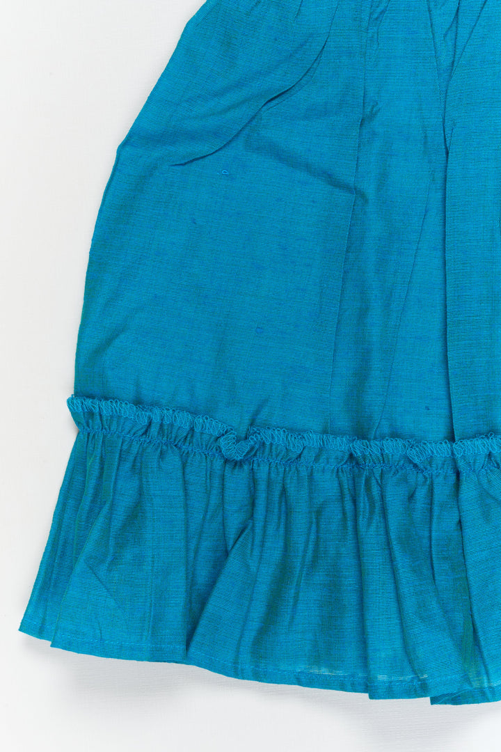 The Nesavu Girls Chanderi Frock Toddler Girl Chanderi Frock with Embroidered Lace for Daytime Celebrations Nesavu Nesavu toddler girl chanderi frock with ruffle and lace accents for ethnic celebrations