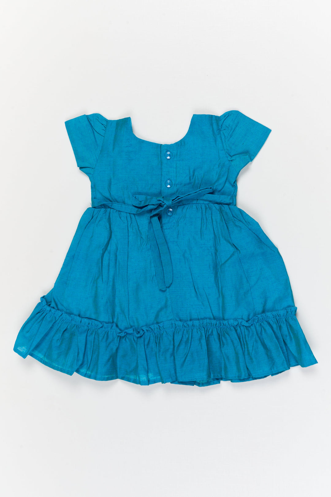 The Nesavu Girls Chanderi Frock Toddler Girl Chanderi Frock with Embroidered Lace for Daytime Celebrations Nesavu Nesavu toddler girl chanderi frock with ruffle and lace accents for ethnic celebrations