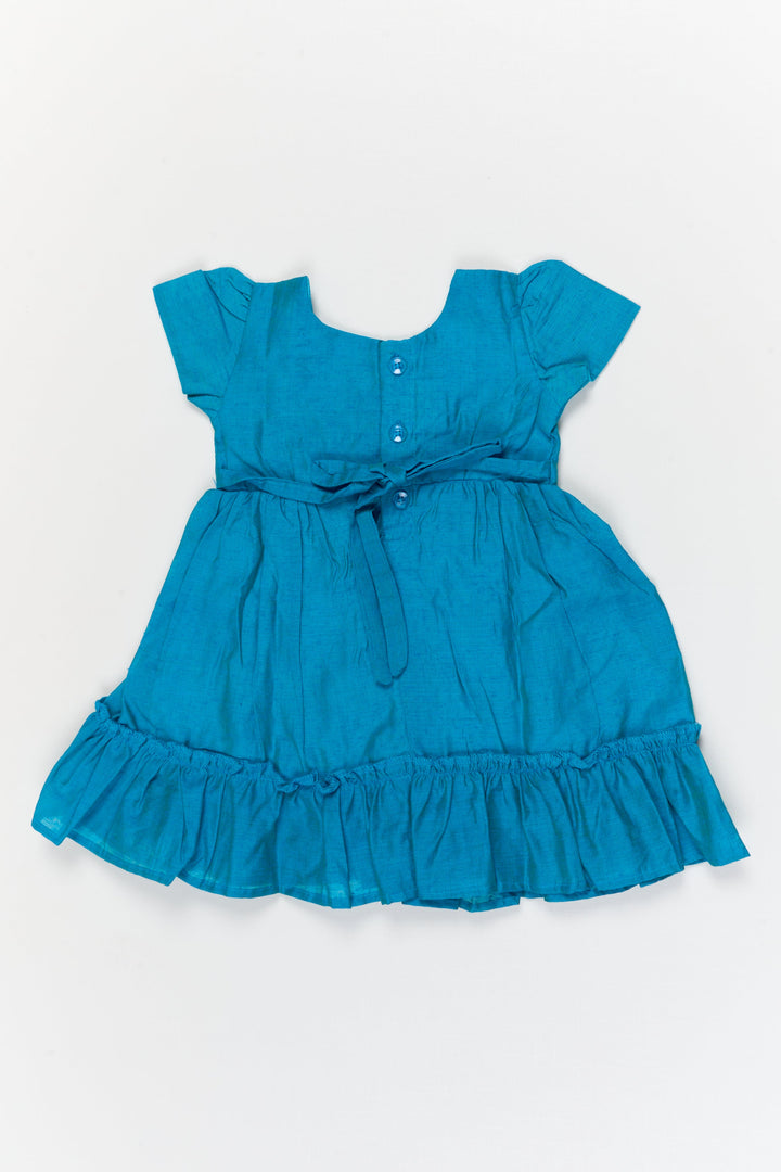 The Nesavu Girls Chanderi Frock Toddler Girl Chanderi Frock with Embroidered Lace for Daytime Celebrations Nesavu Nesavu toddler girl chanderi frock with ruffle and lace accents for ethnic celebrations