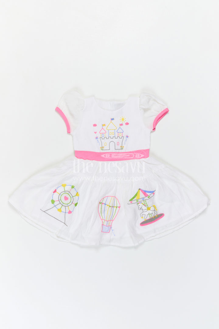 The Nesavu Girls Cotton Frock Toddler Girl Cotton Dress for Outings and Playtime Comfort Nesavu Nesavu Toddler Girl Cotton Dress For Outings And Playtime With Breathable Fabric And Soft Thread Embroidery