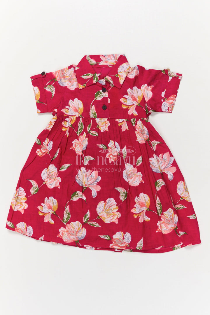 The Nesavu Girls Cotton Frock Toddler Girl Cotton Frock for Birthday Parties and Casual Outings Nesavu 16 (1Y) / Pink GFC2038A-16 Nesavu toddler girl cotton frock in pink with floral print for birthdays and casual wear