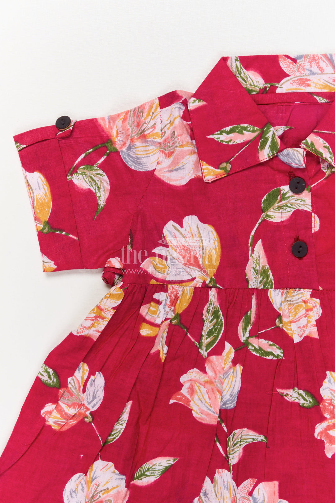 The Nesavu Girls Cotton Frock Toddler Girl Cotton Frock for Birthday Parties and Casual Outings Nesavu Nesavu toddler girl cotton frock in pink with floral print for birthdays and casual wear