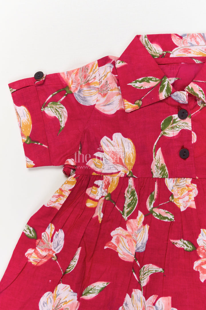 The Nesavu Girls Cotton Frock Toddler Girl Cotton Frock for Birthday Parties and Casual Outings Nesavu Nesavu toddler girl cotton frock in pink with floral print for birthdays and casual wear