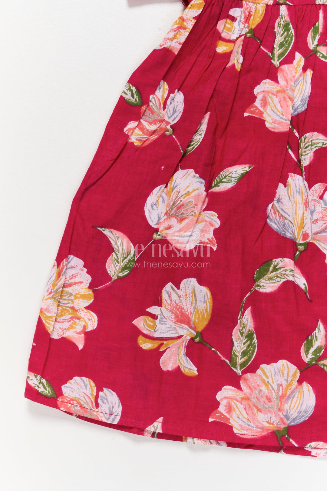 The Nesavu Girls Cotton Frock Toddler Girl Cotton Frock for Birthday Parties and Casual Outings Nesavu Nesavu toddler girl cotton frock in pink with floral print for birthdays and casual wear