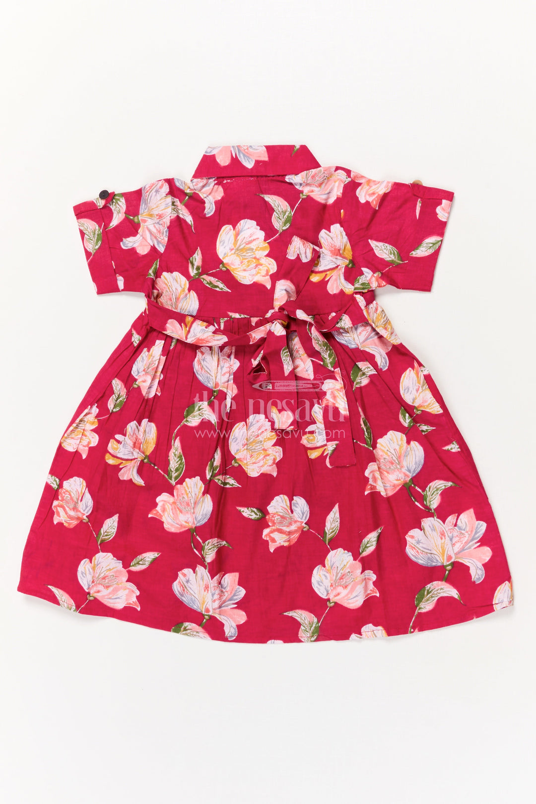 The Nesavu Girls Cotton Frock Toddler Girl Cotton Frock for Birthday Parties and Casual Outings Nesavu Nesavu toddler girl cotton frock in pink with floral print for birthdays and casual wear