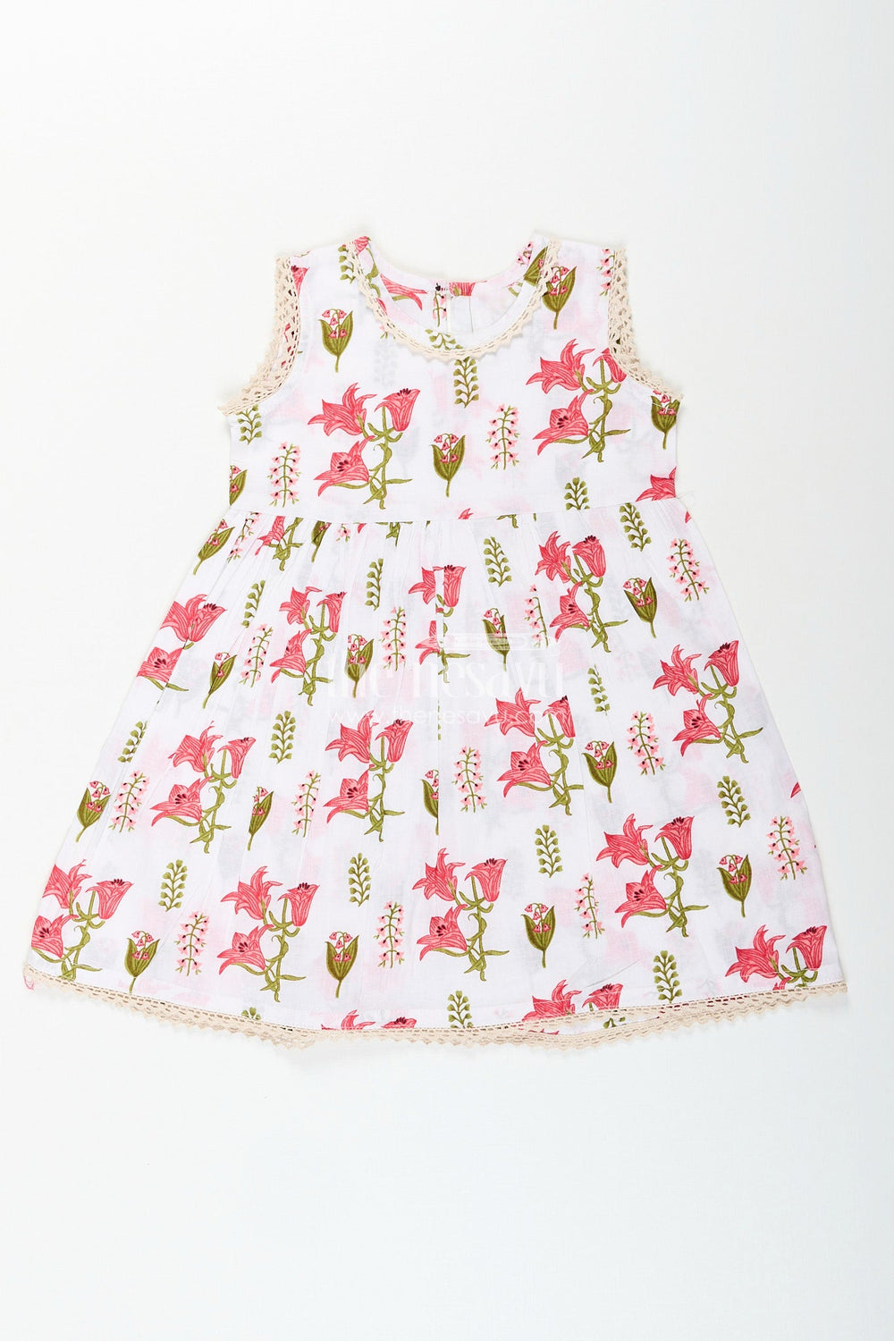 The Nesavu Toddler girl cotton frock for casual wear and day outs Nesavu 16 (1Y) / Half white GFC1963A-16 Nesavu toddler girl floral cotton frock  soft summer outfit playschool outings