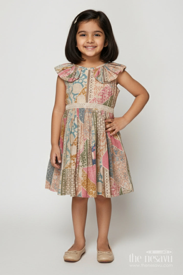 The Nesavu Girls Cotton Frock Toddler Girl Cotton Frock for Everyday Comfort and Fun Outings Nesavu 18 (2Y) / Multicolor GFC2017A-18 Nesavu toddler girl frock with boho-style digital print for casual days and play