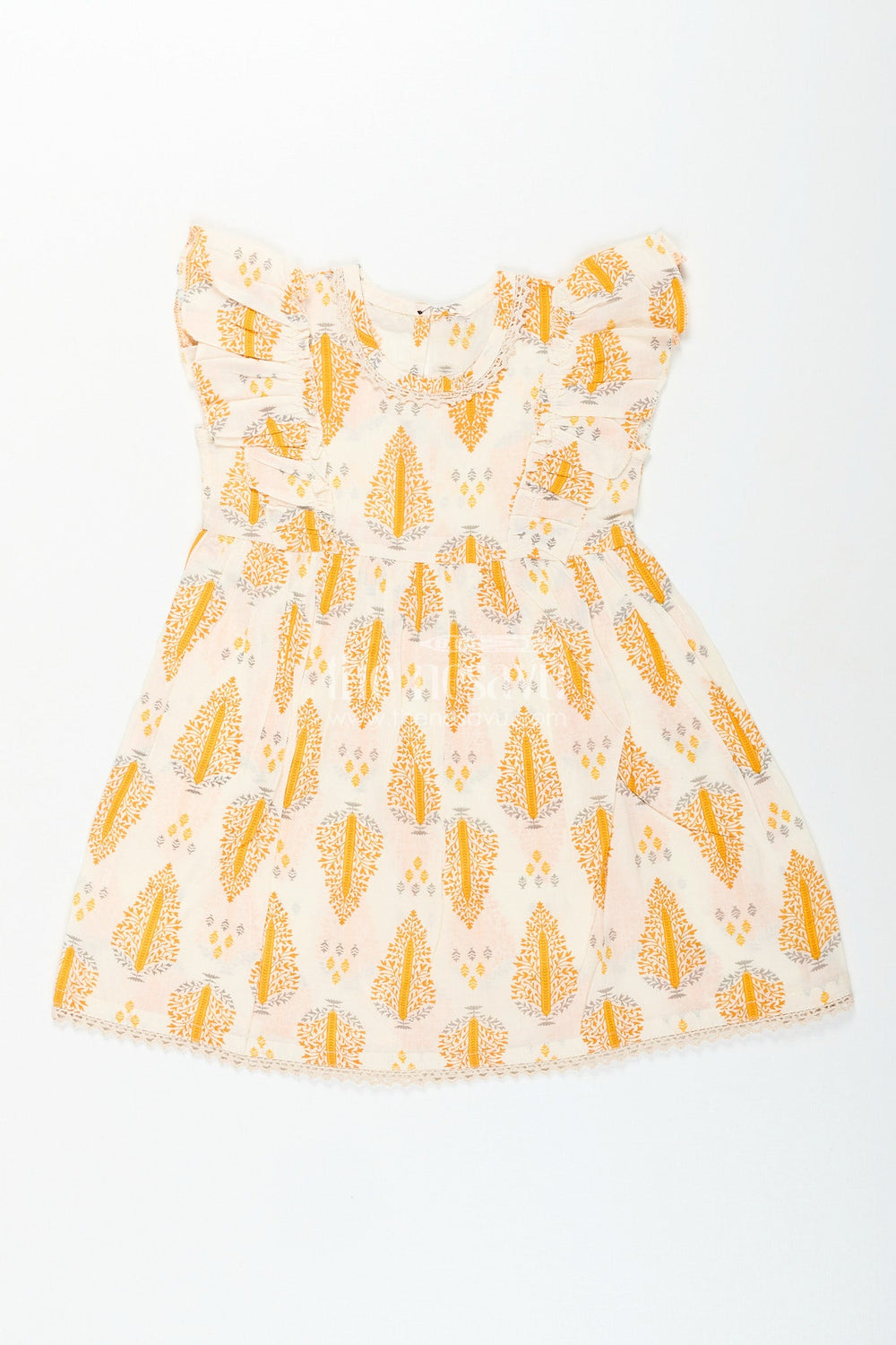 The Nesavu Toddler girl cotton frock for everyday play and festive moments Nesavu 16 (1Y) / Yellow GFC1965A-16 Nesavu toddler girl cotton frock flutter sleeves  breathable digital print outfit casual events