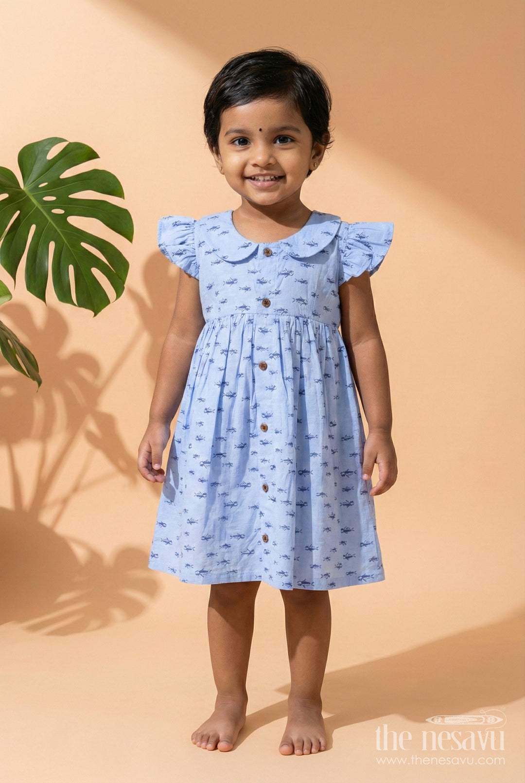 The Nesavu Girls Cotton Frock Toddler Girl Cotton Frock for Everyday Wear and Summer Comfort Nesavu 18 (2Y) / BLUE GFC1971A-18 Nesavu cotton frock toddler girls peter pan collar soft printed design daily use