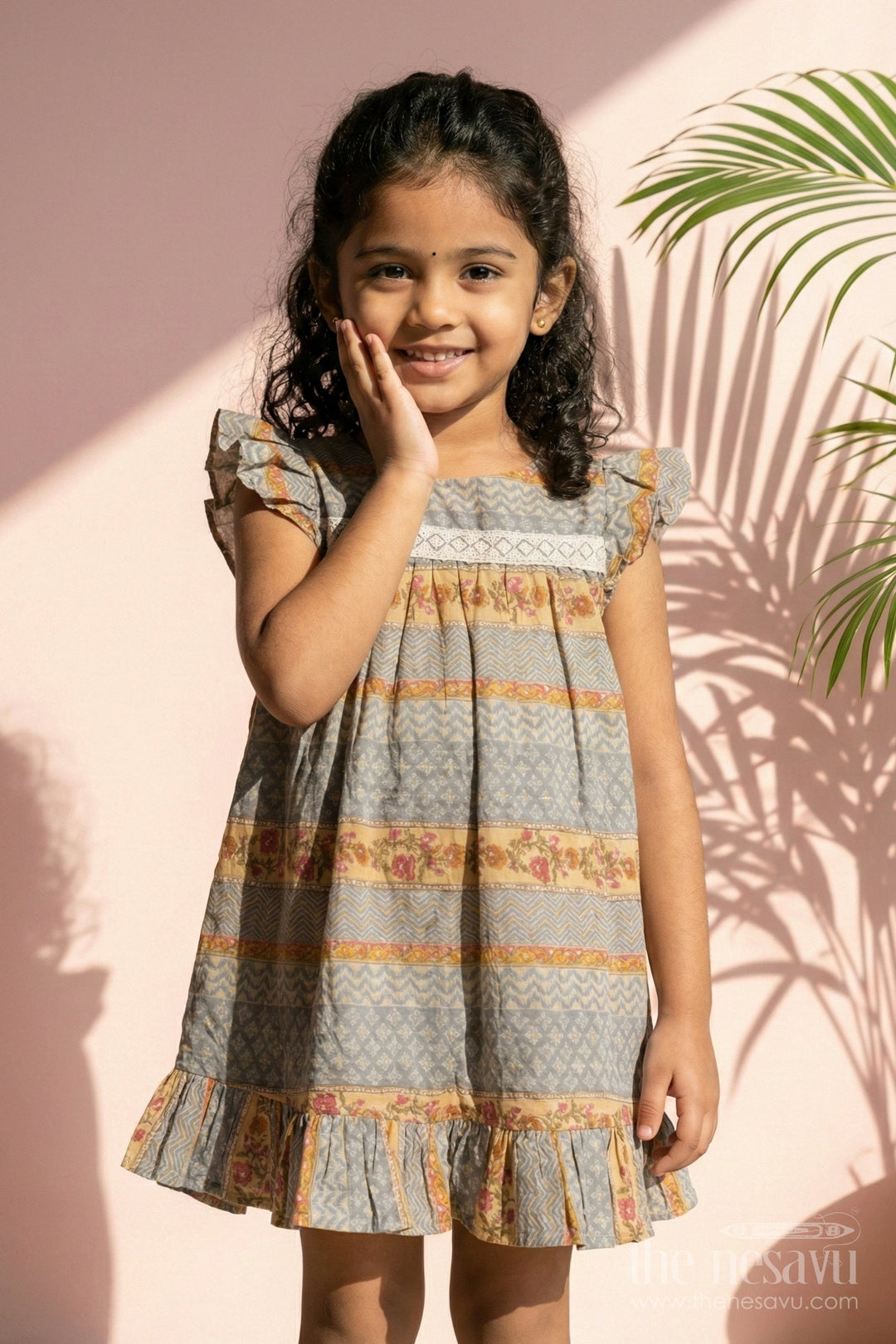 The Nesavu Girls Cotton Frock Toddler Girl Cotton Frock for Festive Gatherings and Day Events Nesavu Nesavu toddler girl cotton frock with embroidery and print for school ethnic day or parties