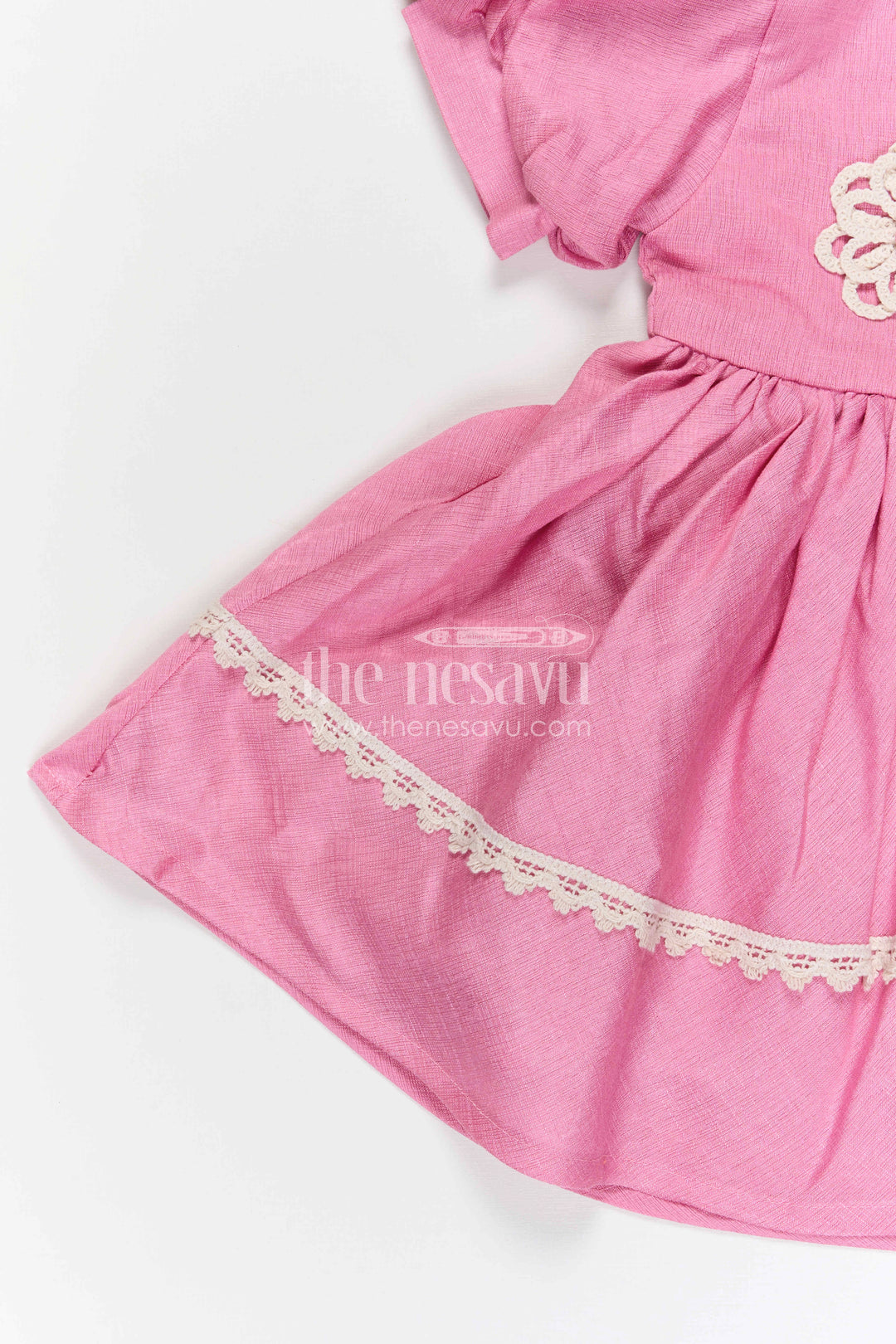 The Nesavu Girls Cotton Frock Toddler Girl Cotton Frock for Outings and Family Gatherings Nesavu Nesavu toddler girl cotton frock for outings and family gatherings with floral thread embroidery