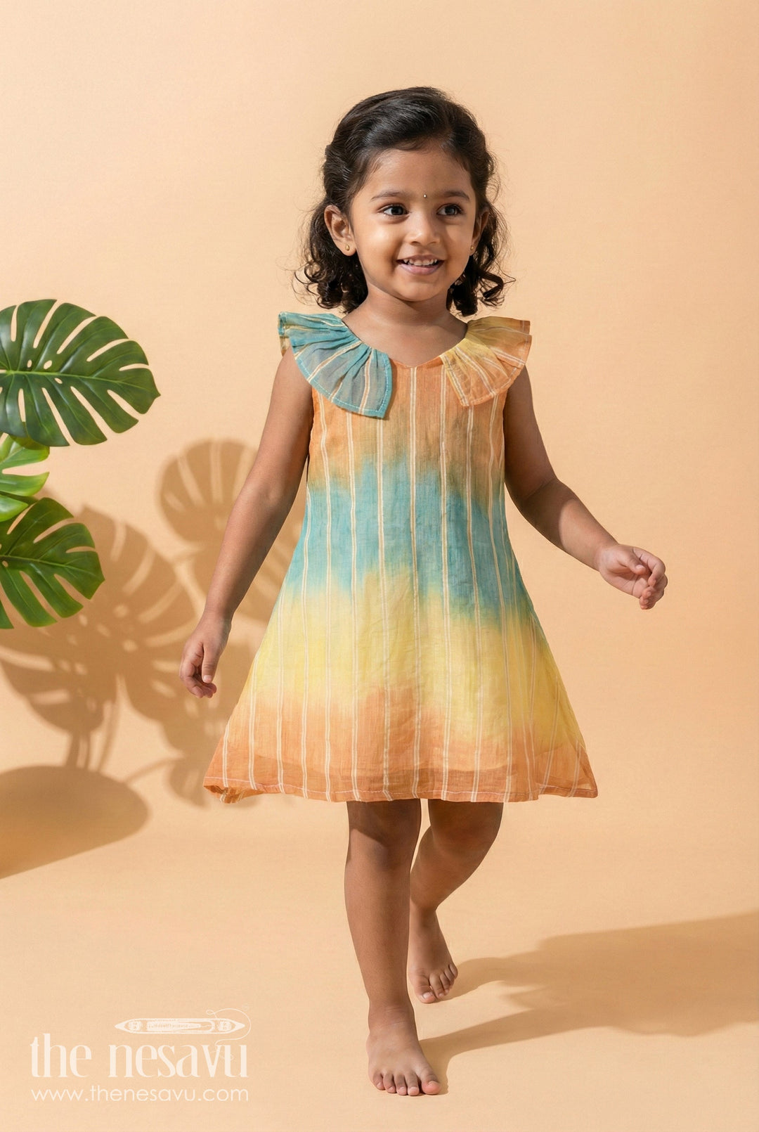 The Nesavu Girls Cotton Frock Toddler Girl Cotton Frock for Travel and Everyday Summer Wear Nesavu 18 (2Y) / Multicolor / Cotton GFC2078A-18 Nesavu toddler girl cotton frock with ombré effect for summer travel and everyday outings