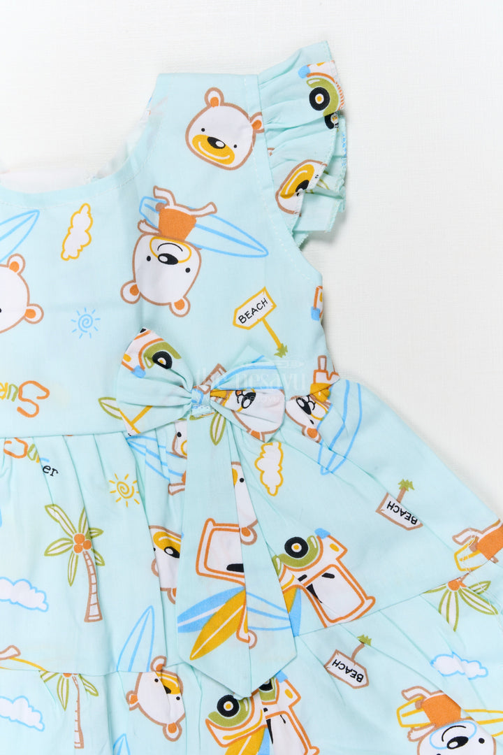 The Nesavu Baby Cotton Frocks Toddler Girl Cotton Frock with Beach Bear Print and Bow for Summer Fun Nesavu Nesavu toddler girl cotton frock with beach bear print and frill sleeves for sunny day fun