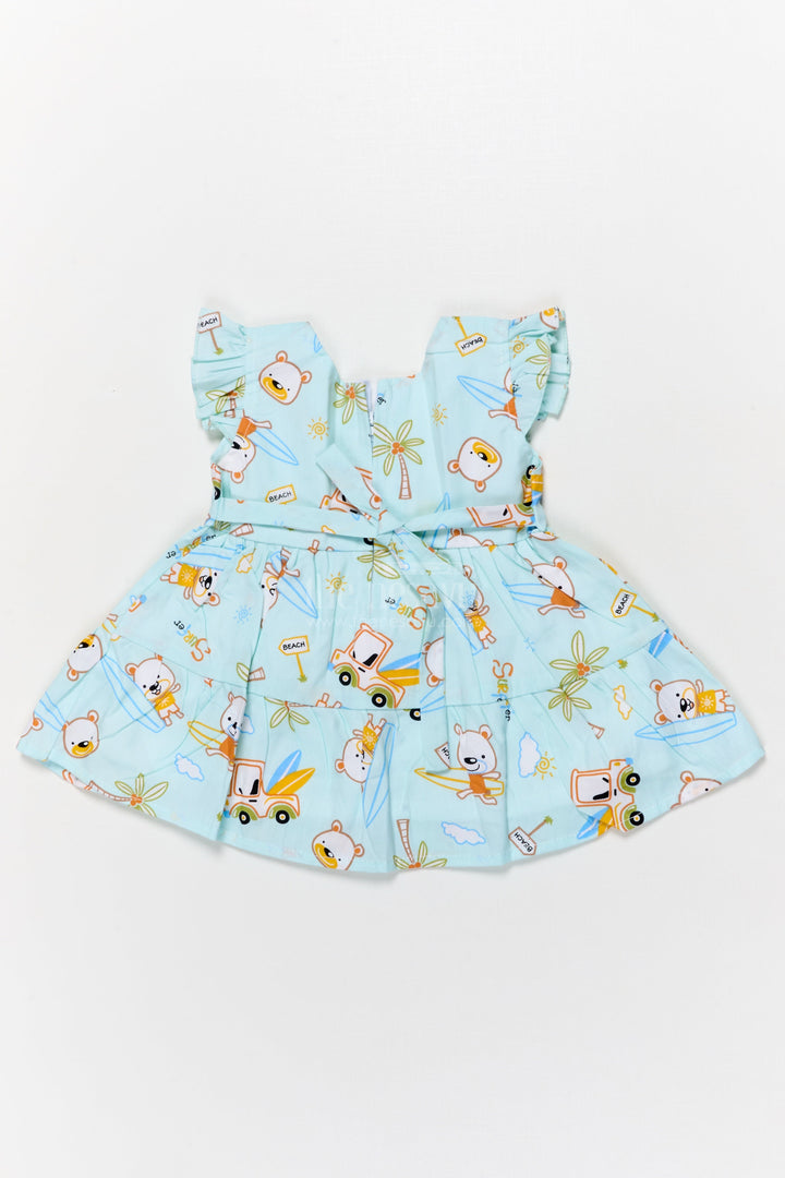 The Nesavu Baby Cotton Frocks Toddler Girl Cotton Frock with Beach Bear Print and Bow for Summer Fun Nesavu Nesavu toddler girl cotton frock with beach bear print and frill sleeves for sunny day fun